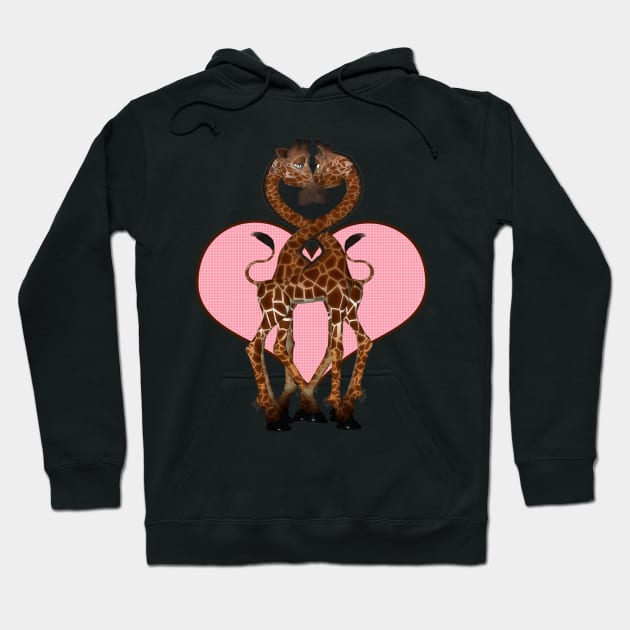 Love Heart Giraffes With Necks Entwined Hoodie by Ricaso